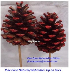 PINE CONE NATURAL & RED GLITTER TIP